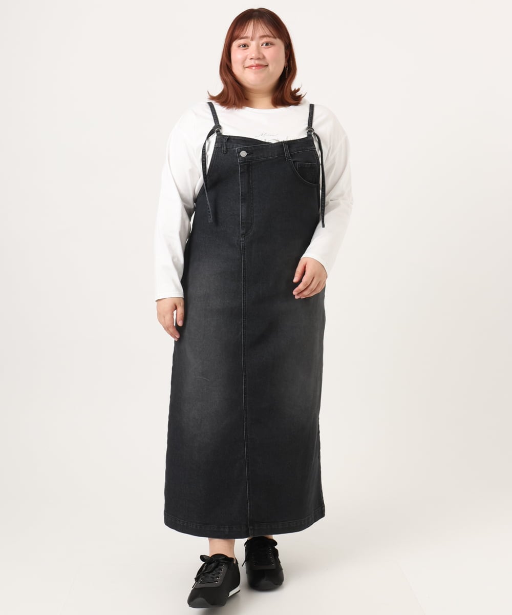 OLEDD08129 eur3(エウルキューブ) 【大きいサイズ】デニムジャンパースカート ブラック(94)