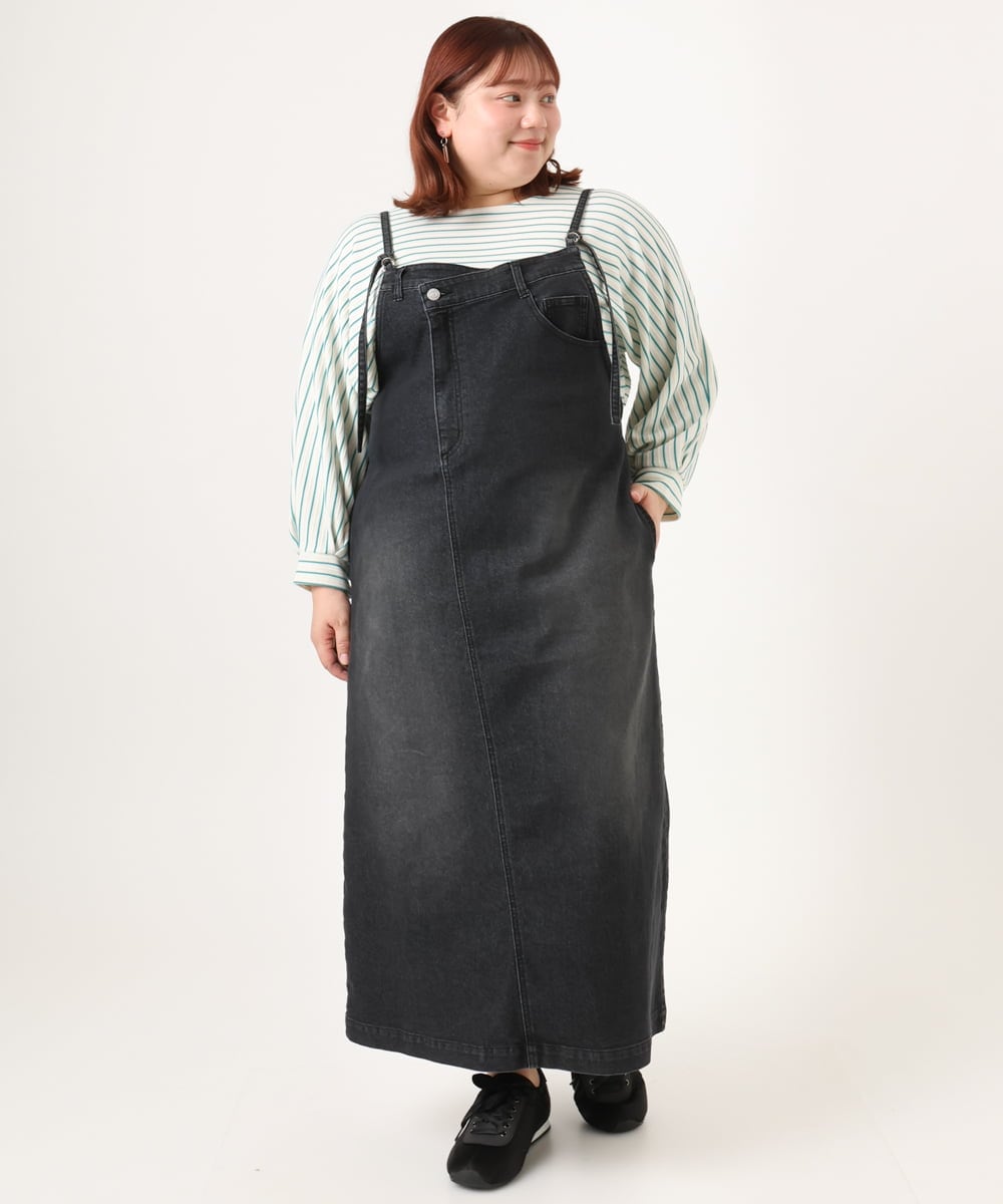 OLEDD08129 eur3(エウルキューブ) 【大きいサイズ】デニムジャンパースカート ブラック(94)