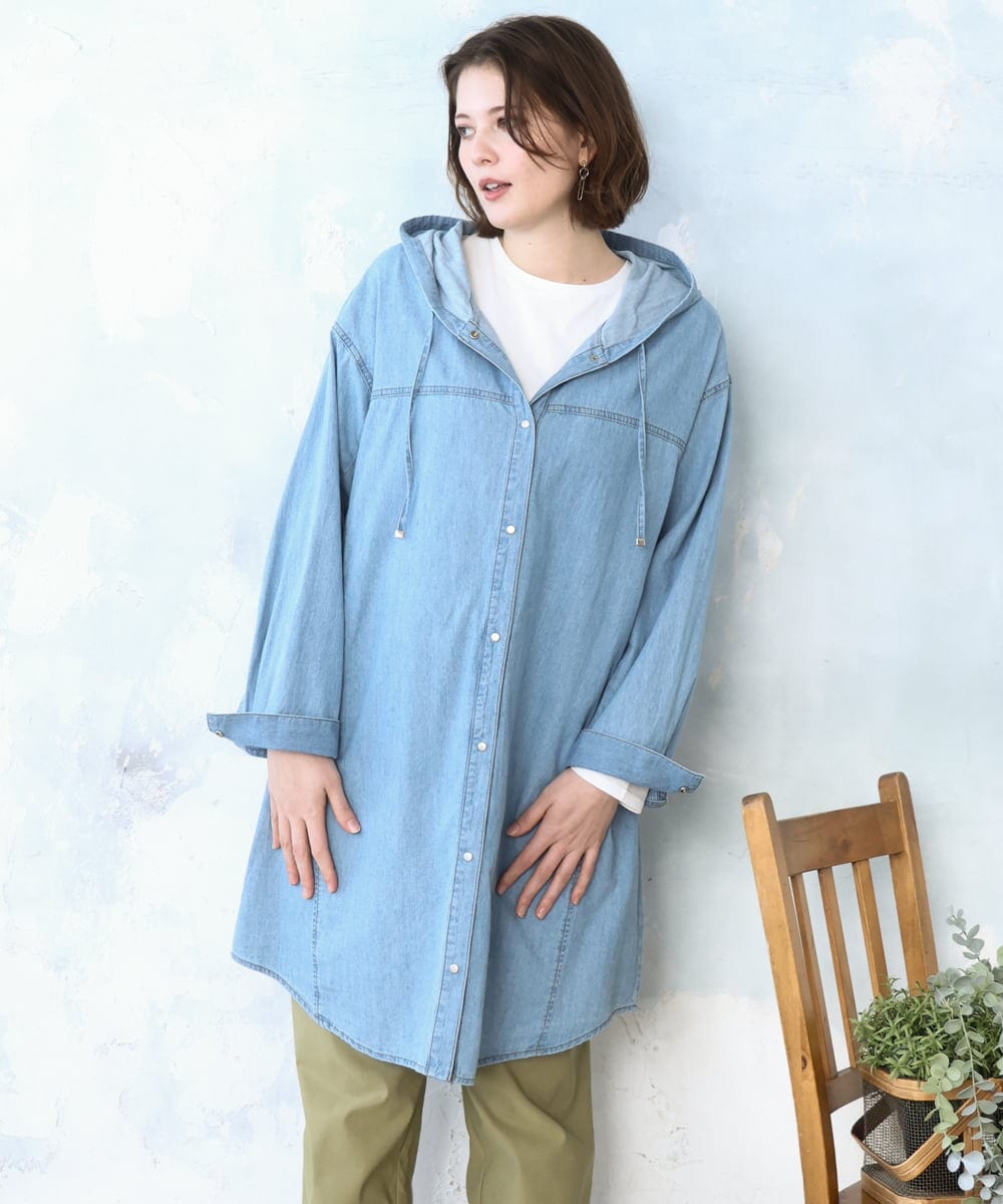 OLEDD10129 eur3(エウルキューブ) 【WEB先行販売】【大きいサイズ】デニムフーディ―シャツチュニック ライトブルー(50)