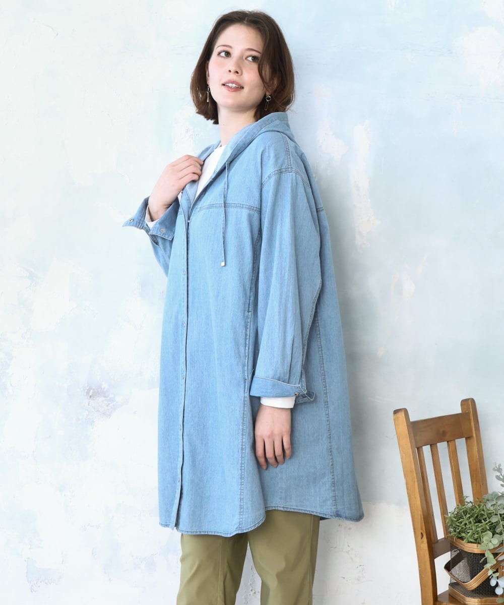 OLEDD10129 eur3(エウルキューブ) 【WEB先行販売】【大きいサイズ】デニムフーディ―シャツチュニック ライトブルー(50)