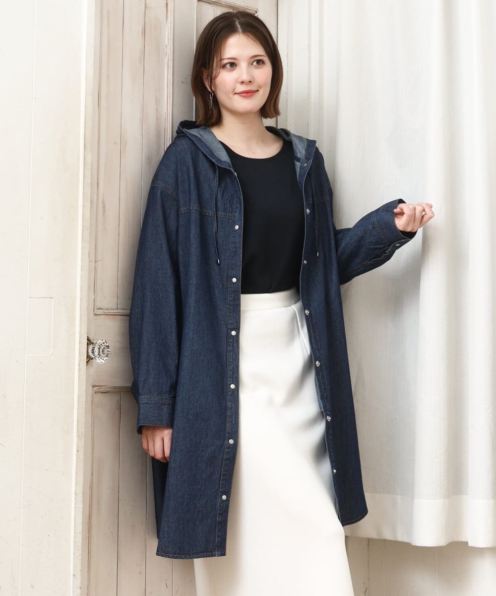 OLEDD10129 eur3(エウルキューブ) 【WEB先行販売】【大きいサイズ】デニムフーディ―シャツチュニック ネイビー(57)
