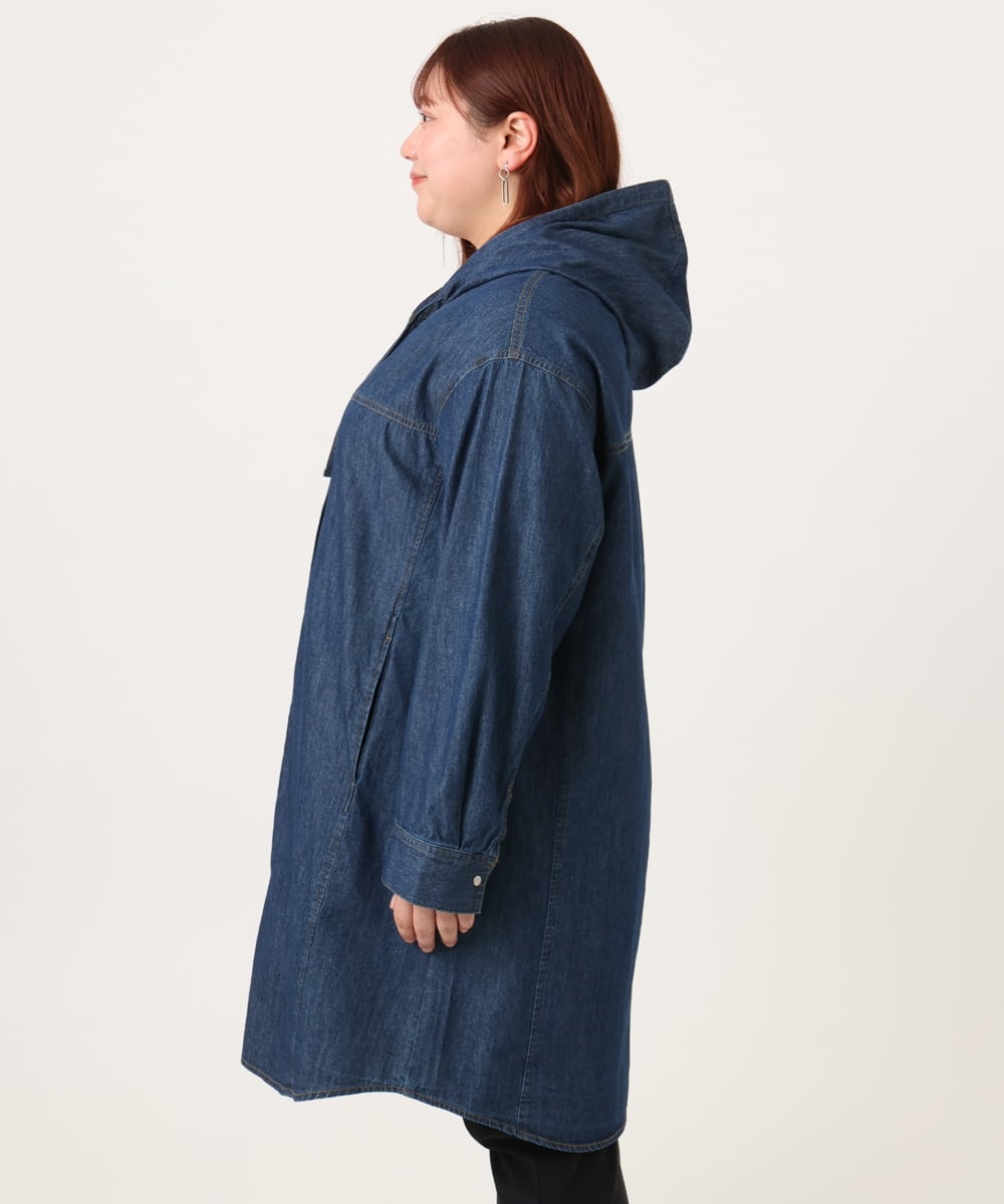 OLEDD10129 eur3(エウルキューブ) 【WEB先行販売】【大きいサイズ】デニムフーディ―シャツチュニック ネイビー(57)