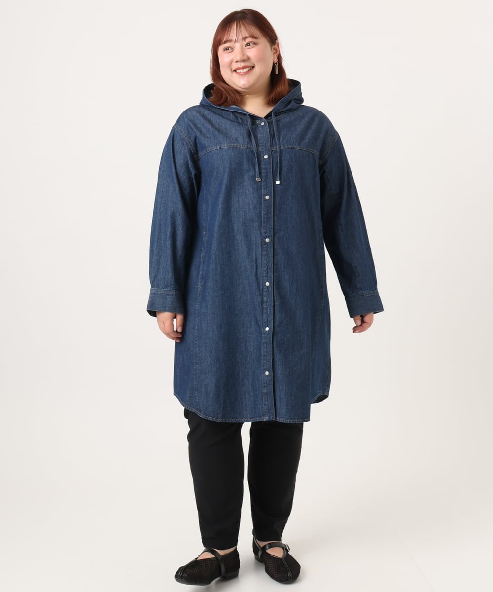 OLEDD10129 eur3(エウルキューブ) 【WEB先行販売】【大きいサイズ】デニムフーディ―シャツチュニック ネイビー(57)