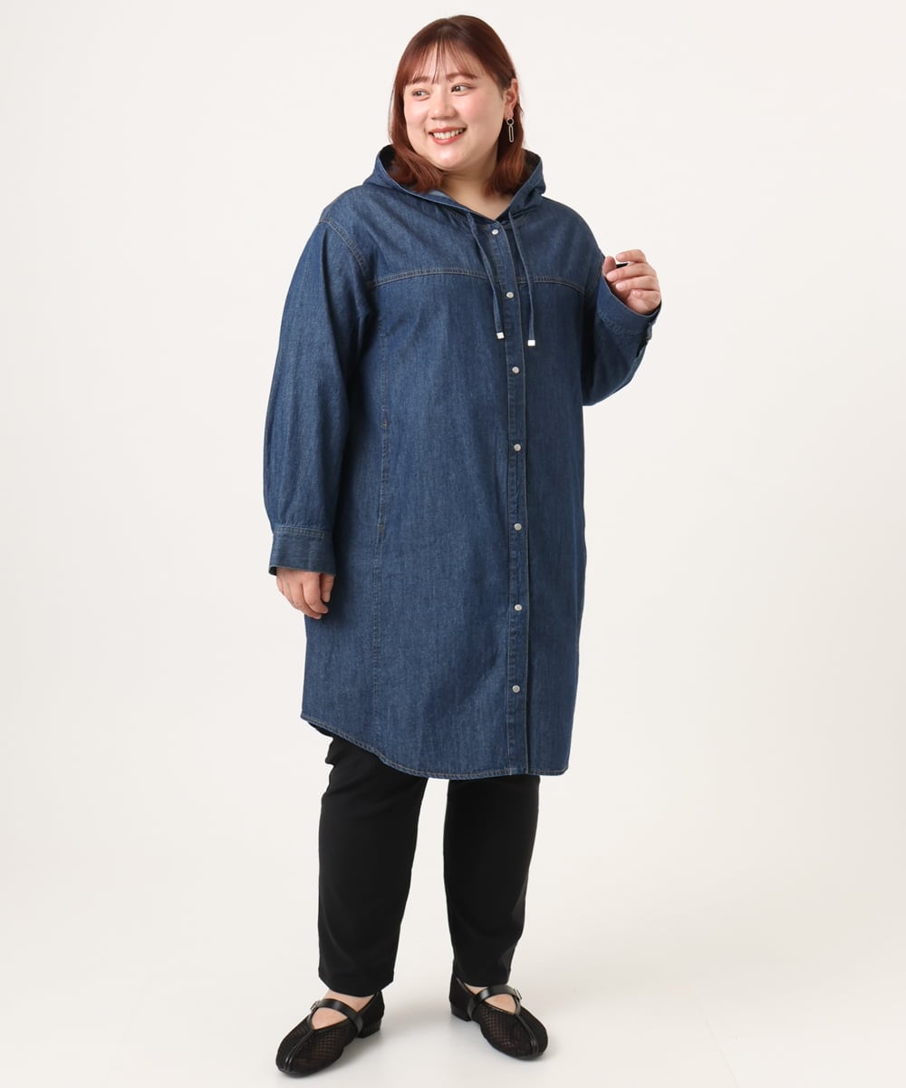 OLEDD10129 eur3(エウルキューブ) 【WEB先行販売】【大きいサイズ】デニムフーディ―シャツチュニック ネイビー(57)