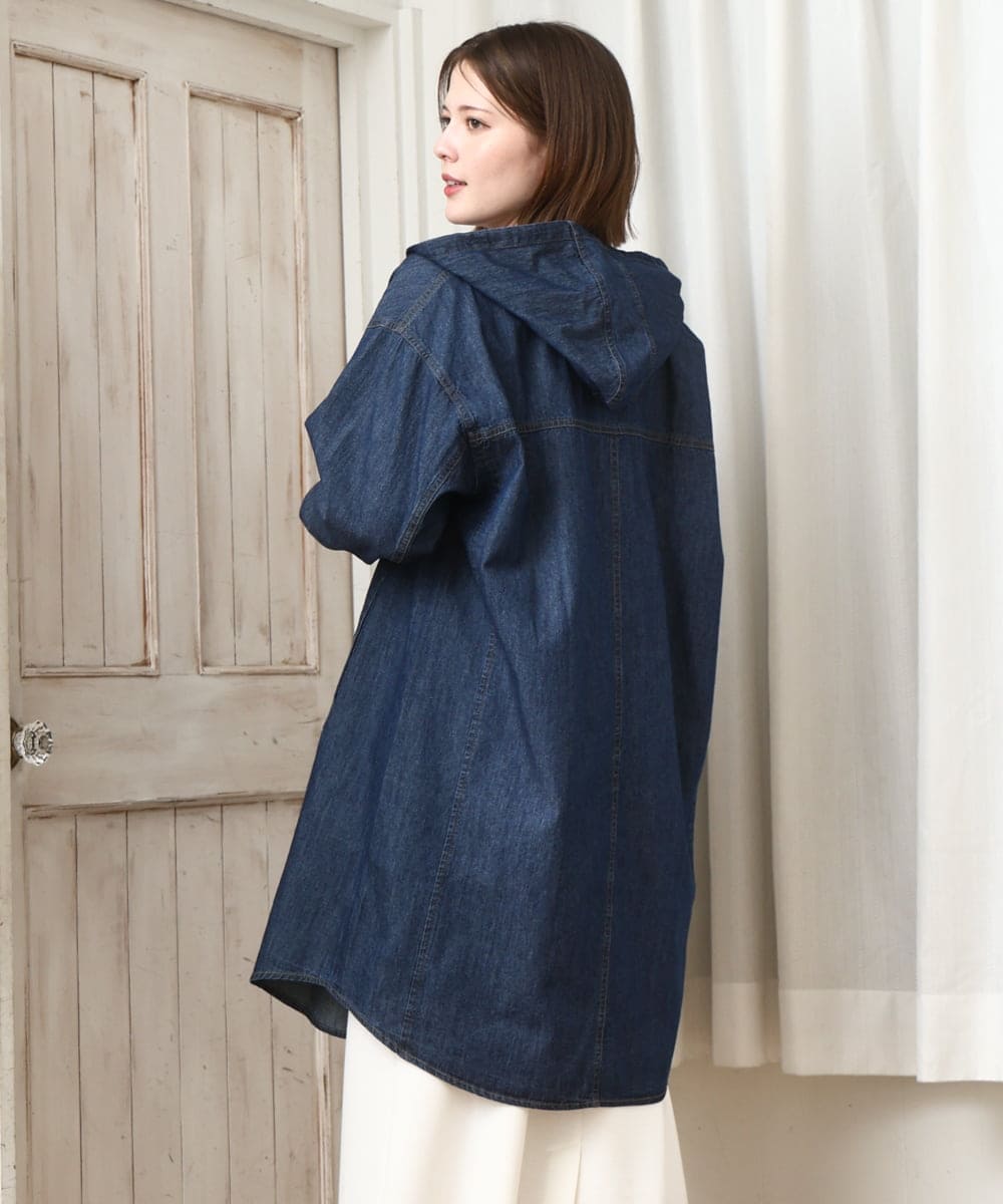 OLEDD10129 eur3(エウルキューブ) 【WEB先行販売】【大きいサイズ】デニムフーディ―シャツチュニック ネイビー(57)