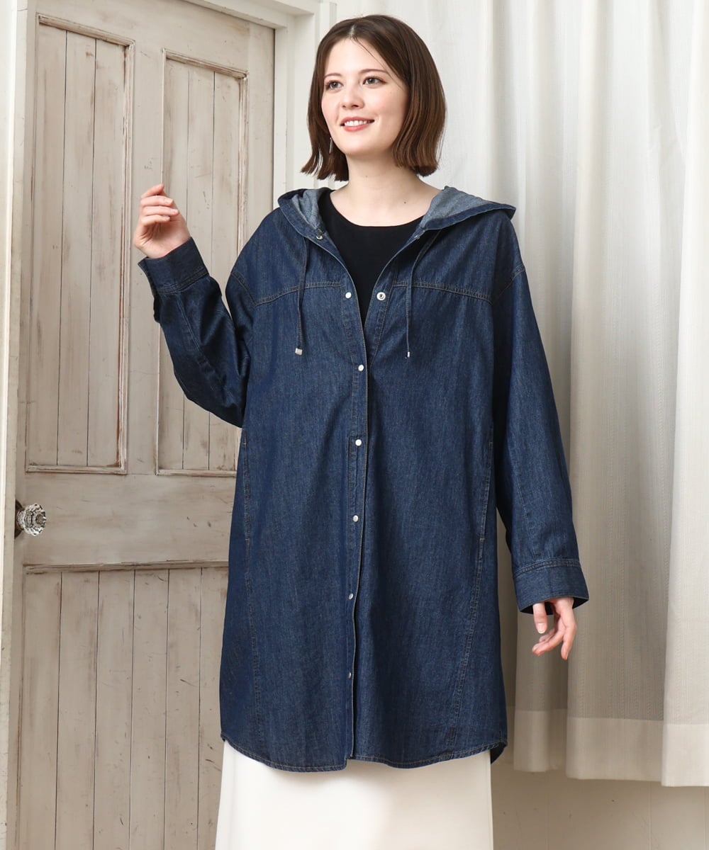 OLEDD10129 eur3(エウルキューブ) 【WEB先行販売】【大きいサイズ】デニムフーディ―シャツチュニック ネイビー(57)