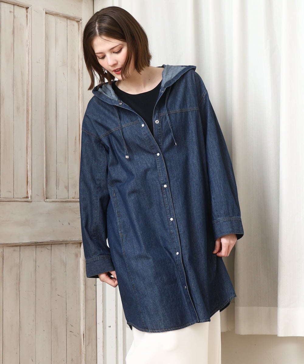 OLEDD10129 eur3(エウルキューブ) 【WEB先行販売】【大きいサイズ】デニムフーディ―シャツチュニック ネイビー(57)