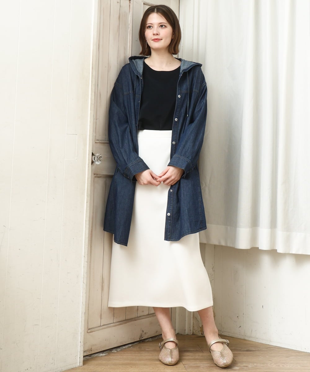 OLEDD10129 eur3(エウルキューブ) 【WEB先行販売】【大きいサイズ】デニムフーディ―シャツチュニック ネイビー(57)