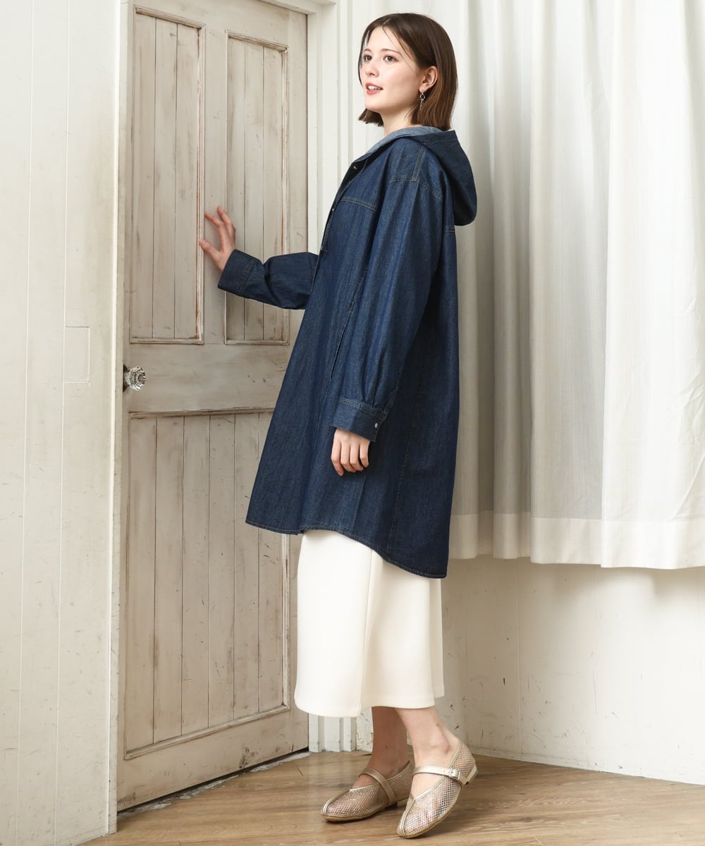 OLEDD10129 eur3(エウルキューブ) 【WEB先行販売】【大きいサイズ】デニムフーディ―シャツチュニック ネイビー(57)