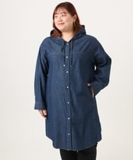 OLEDD10129 eur3(エウルキューブ) 【WEB先行販売】【大きいサイズ】デニムフーディ―シャツチュニック ネイビー(57)