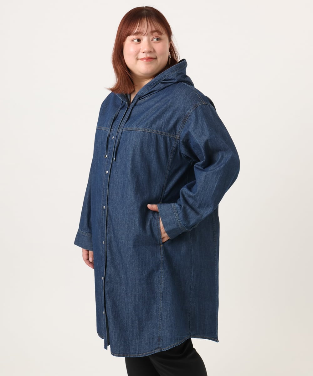 OLEDD10129 eur3(エウルキューブ) 【WEB先行販売】【大きいサイズ】デニムフーディ―シャツチュニック ネイビー(57)