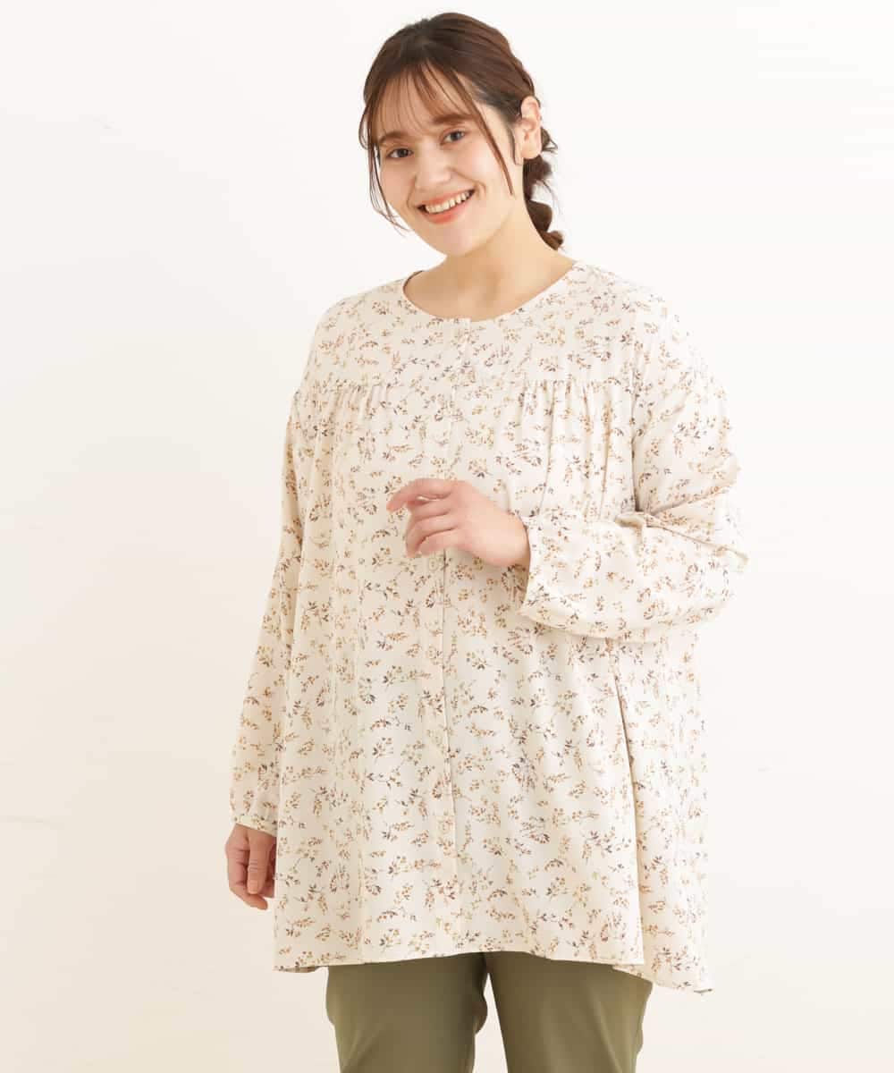 OLEDP06080 eur3(エウルキューブ) 【大きいサイズ】フラワープリントチュニック アイボリー(80)