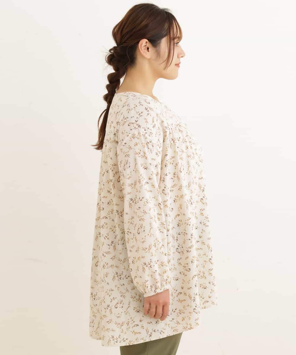OLEDP06080 eur3(エウルキューブ) 【大きいサイズ】フラワープリントチュニック アイボリー(80)