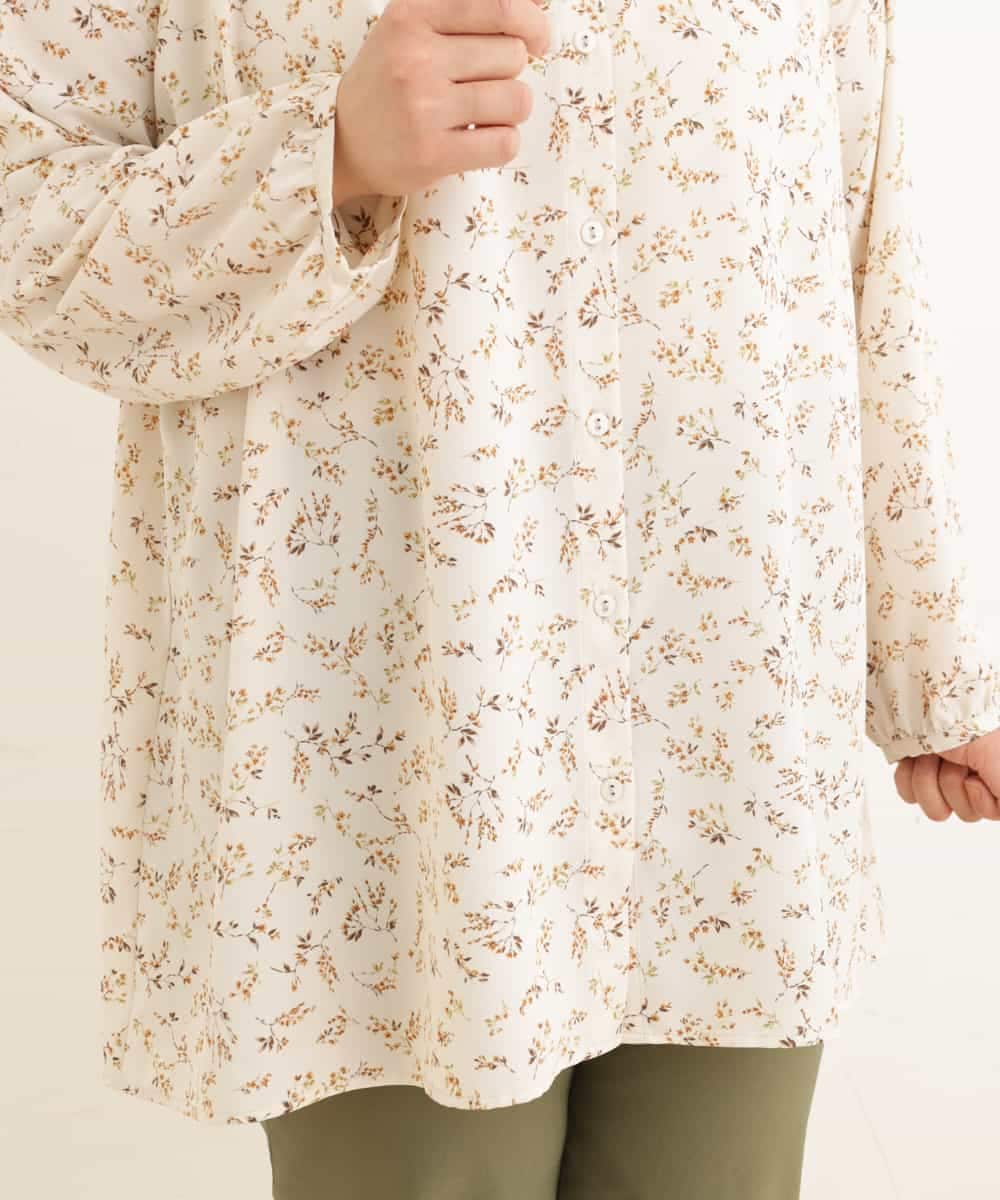 OLEDP06080 eur3(エウルキューブ) 【大きいサイズ】フラワープリントチュニック アイボリー(80)