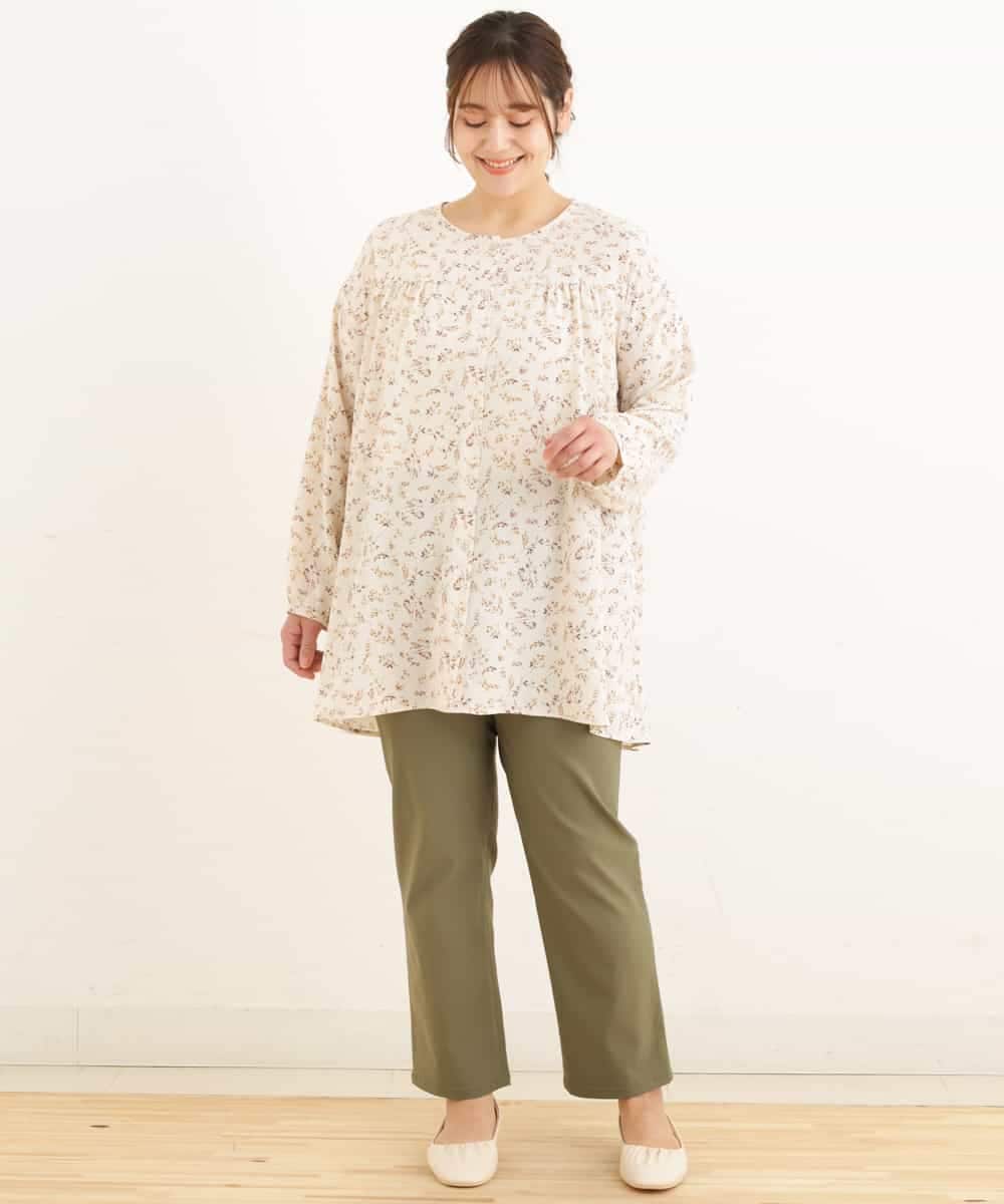 OLEDP06080 eur3(エウルキューブ) 【大きいサイズ】フラワープリントチュニック アイボリー(80)