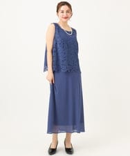 OLEEA13189 eur3(エウルキューブ) 【大きいサイズ】レースブラウス×ジョーゼットスカートセットアップ ブルー(55)