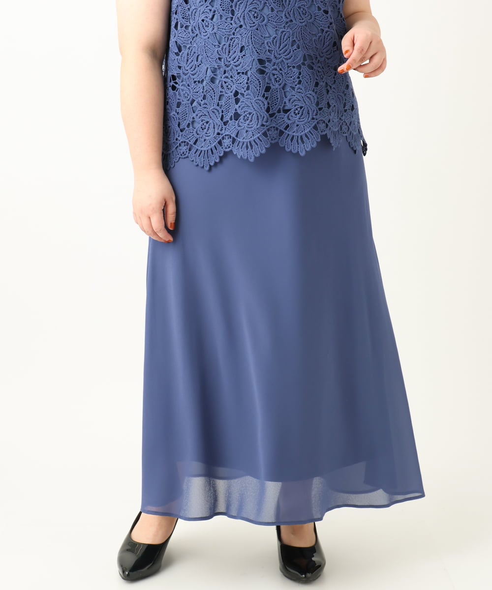OLEEA13189 eur3(エウルキューブ) 【大きいサイズ】レースブラウス×ジョーゼットスカートセットアップ ブルー(55)