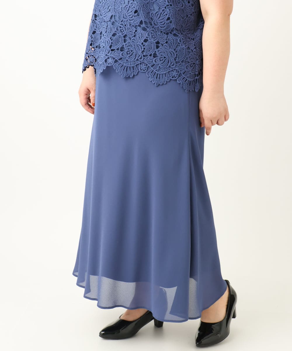 OLEEA13189 eur3(エウルキューブ) 【大きいサイズ】レースブラウス×ジョーゼットスカートセットアップ ブルー(55)