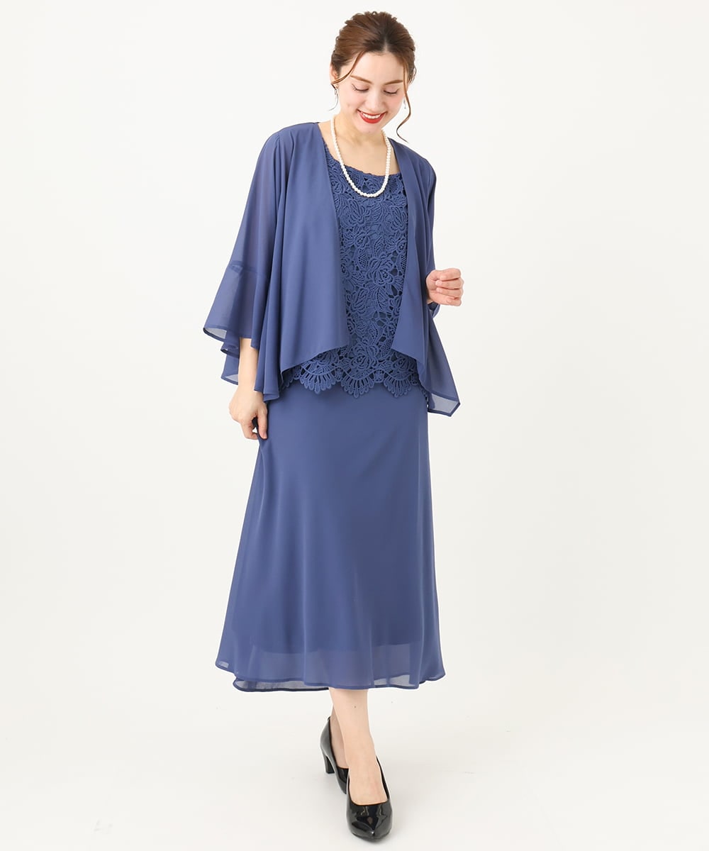 OLEEA13189 eur3(エウルキューブ) 【大きいサイズ】レースブラウス×ジョーゼットスカートセットアップ ブルー(55)