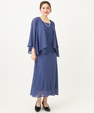 OLEEA13189 eur3(エウルキューブ) 【大きいサイズ】レースブラウス×ジョーゼットスカートセットアップ ブルー(55)