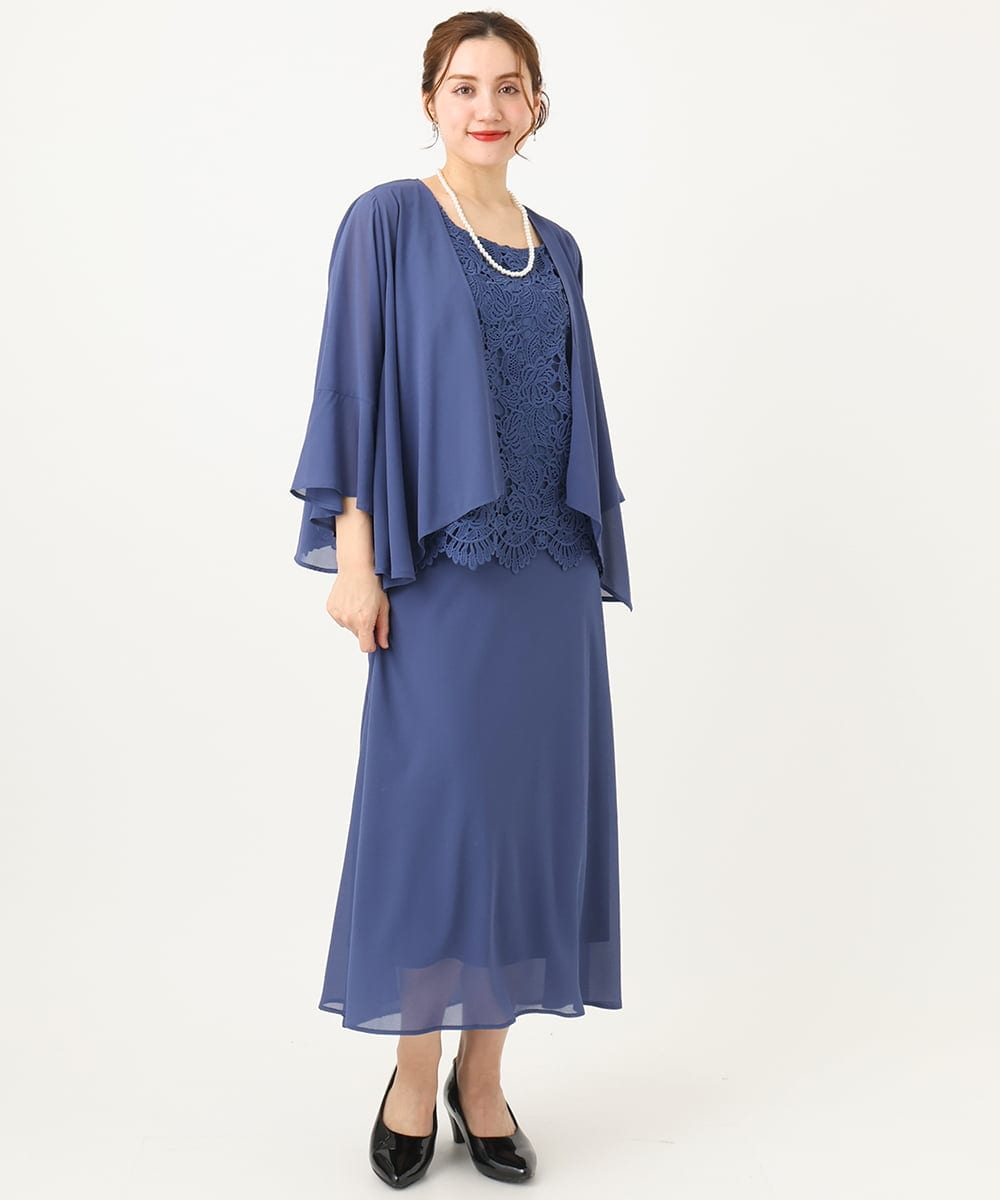 OLEEA13189 eur3(エウルキューブ) 【大きいサイズ】レースブラウス×ジョーゼットスカートセットアップ ブルー(55)