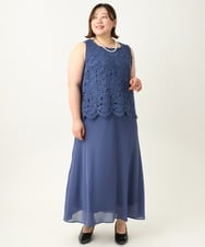 OLEEA13189 eur3(エウルキューブ) 【大きいサイズ】レースブラウス×ジョーゼットスカートセットアップ ブルー(55)
