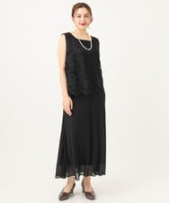 OLEEA13189 eur3(エウルキューブ) 【大きいサイズ】レースブラウス×ジョーゼットスカートセットアップ ブラック(94)