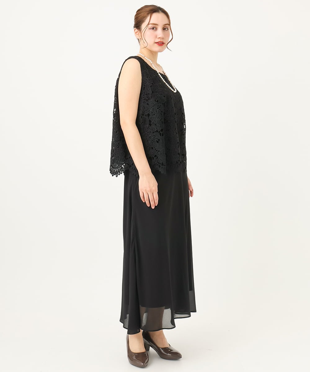 OLEEA13189 eur3(エウルキューブ) 【大きいサイズ】レースブラウス×ジョーゼットスカートセットアップ ブラック(94)