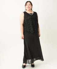 OLEEA13189 eur3(エウルキューブ) 【大きいサイズ】レースブラウス×ジョーゼットスカートセットアップ ブラック(94)