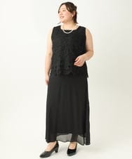 OLEEA13189 eur3(エウルキューブ) 【大きいサイズ】レースブラウス×ジョーゼットスカートセットアップ ブラック(94)