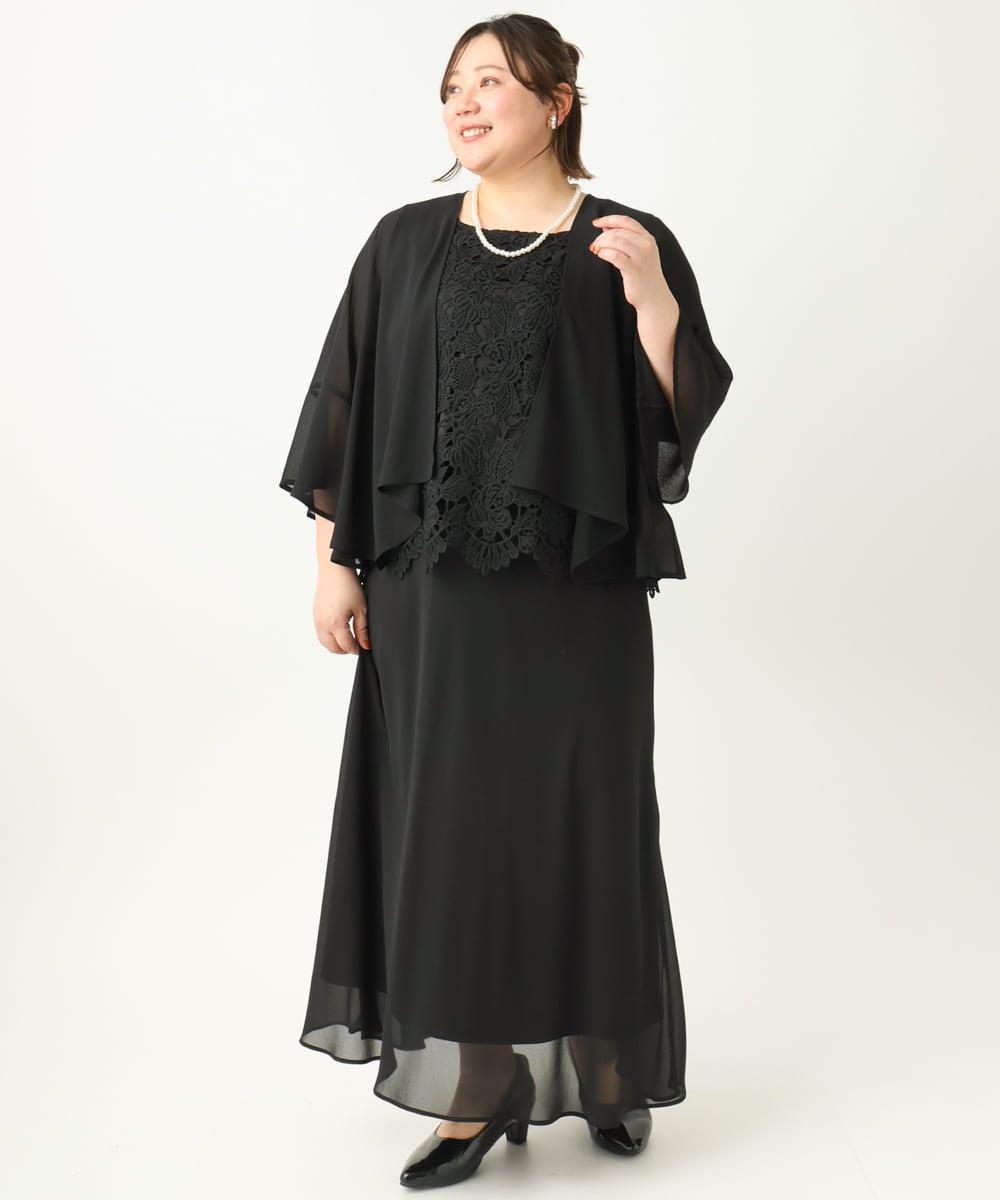 OLEEA13189 eur3(エウルキューブ) 【大きいサイズ】レースブラウス×ジョーゼットスカートセットアップ ブラック(94)