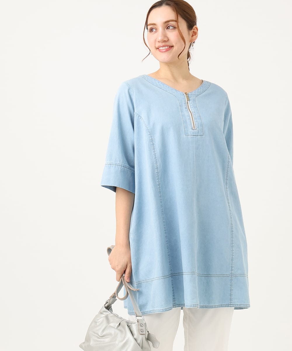 OLEEA15099 eur3(エウルキューブ) 【大きいサイズ】ジップデニムチュニック ブルー(55)