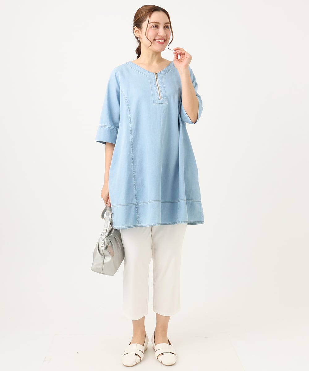 OLEEA15099 eur3(エウルキューブ) 【大きいサイズ】ジップデニムチュニック ブルー(55)