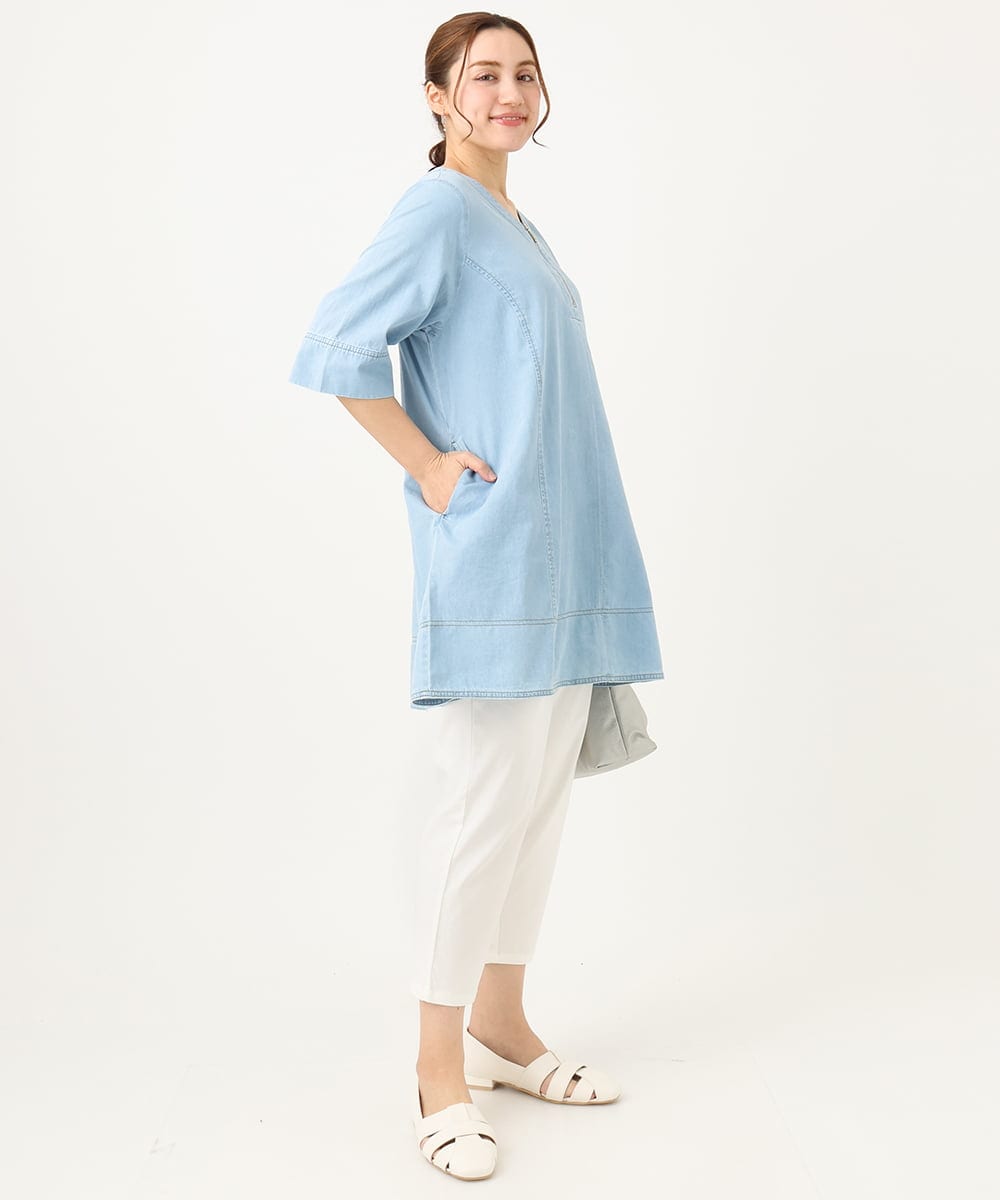 OLEEA15099 eur3(エウルキューブ) 【大きいサイズ】ジップデニムチュニック ブルー(55)