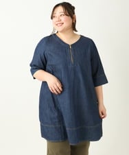 OLEEA15099 eur3(エウルキューブ) 【大きいサイズ】ジップデニムチュニック ネイビー(57)