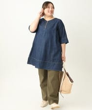 OLEEA15099 eur3(エウルキューブ) 【大きいサイズ】ジップデニムチュニック ネイビー(57)