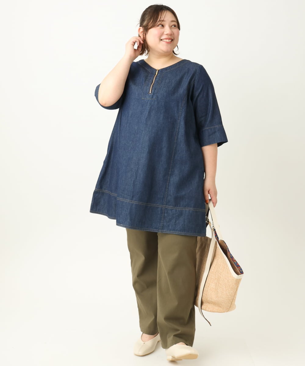 OLEEA15099 eur3(エウルキューブ) 【大きいサイズ】ジップデニムチュニック ネイビー(57)