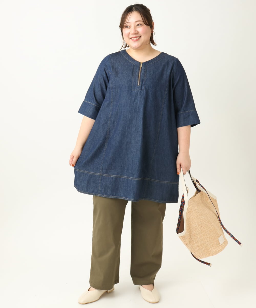 OLEEA15099 eur3(エウルキューブ) 【大きいサイズ】ジップデニムチュニック ネイビー(57)