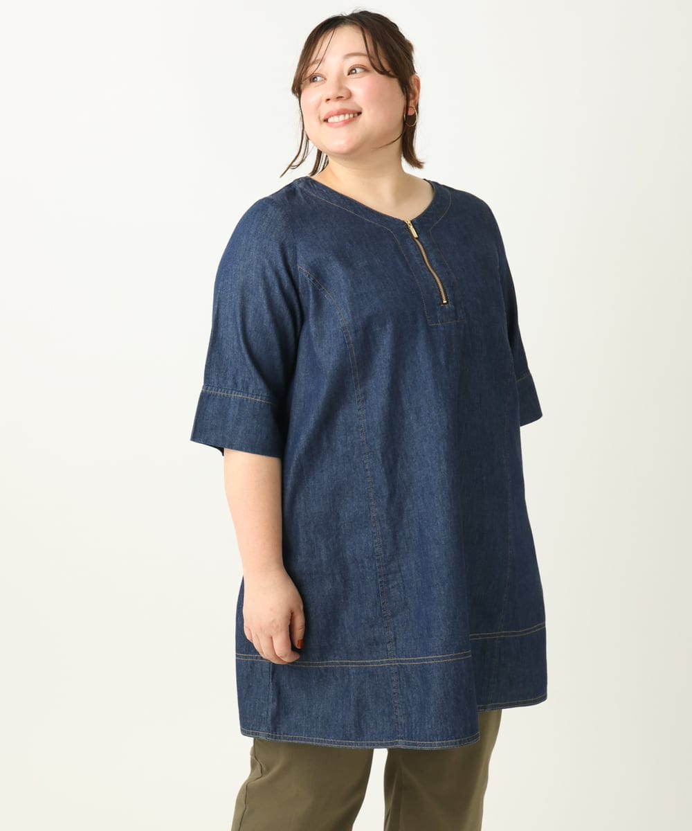 OLEEA15099 eur3(エウルキューブ) 【大きいサイズ】ジップデニムチュニック ネイビー(57)