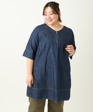 OLEEA15099 eur3(エウルキューブ) 【大きいサイズ】ジップデニムチュニック ネイビー(57)
