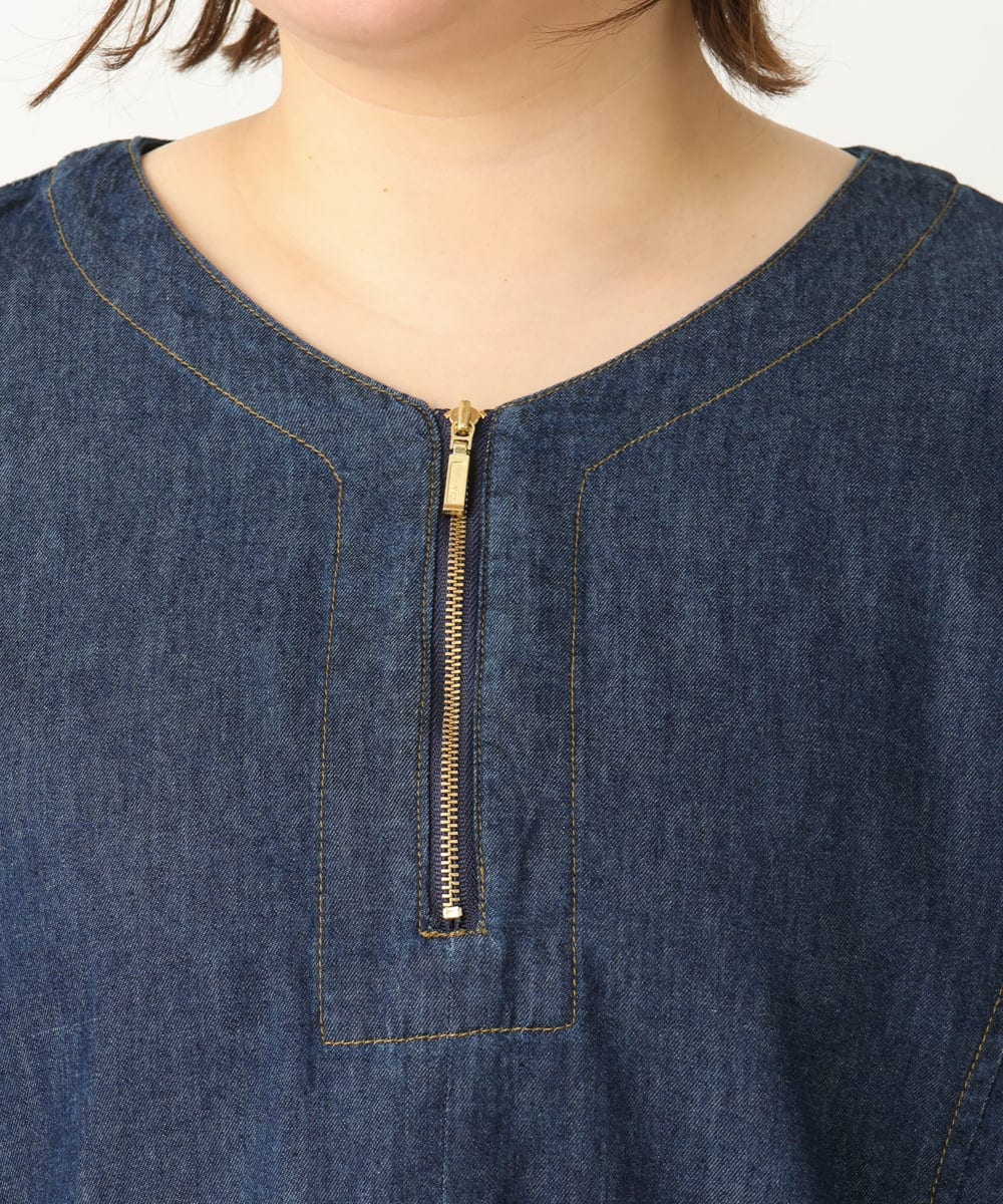 OLEEA15099 eur3(エウルキューブ) 【大きいサイズ】ジップデニムチュニック ネイビー(57)