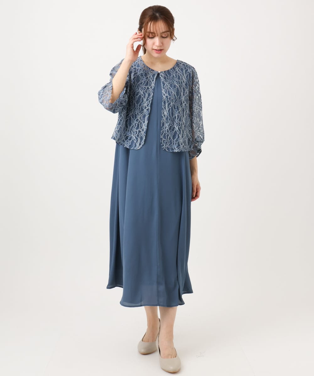 OLEED11239 eur3(エウルキューブ) 【大きいサイズ】2wayレースボレロセットワンピース ブルー