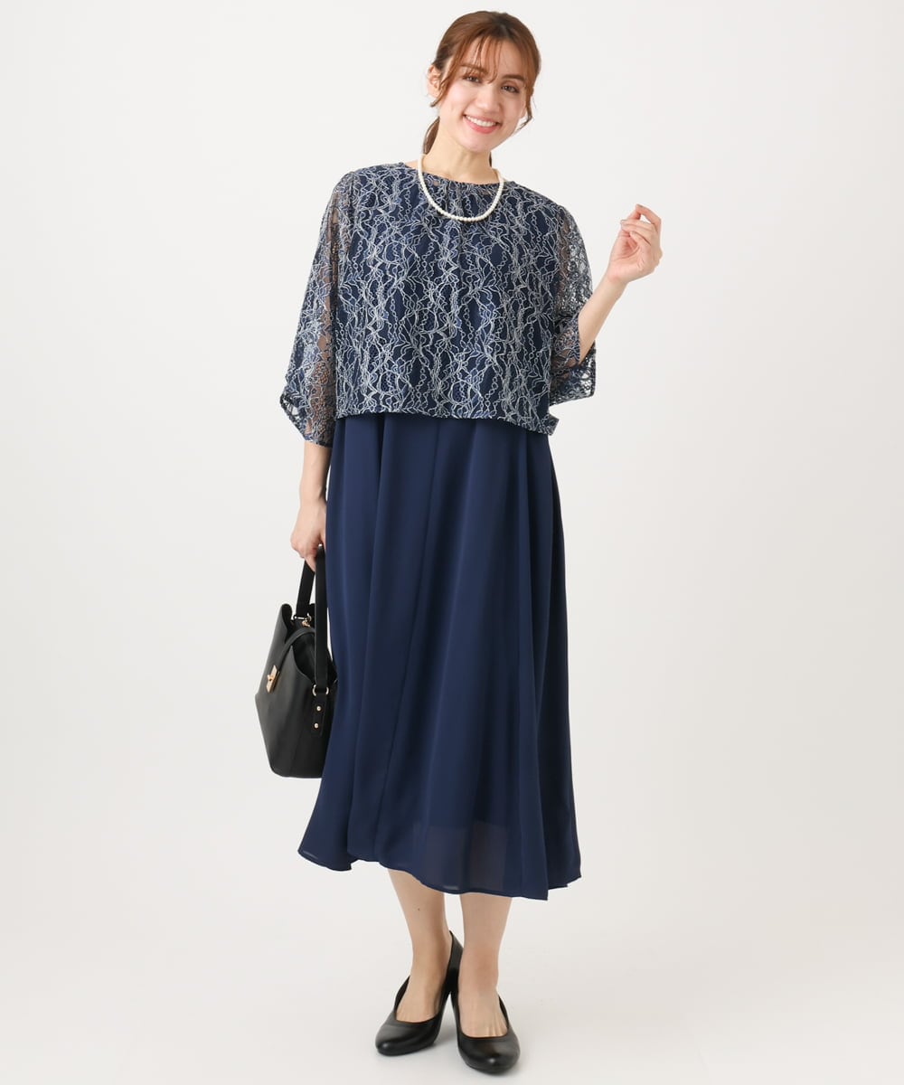 OLEED11239 eur3(エウルキューブ) 【大きいサイズ】2wayレースボレロセットワンピース ネイビー