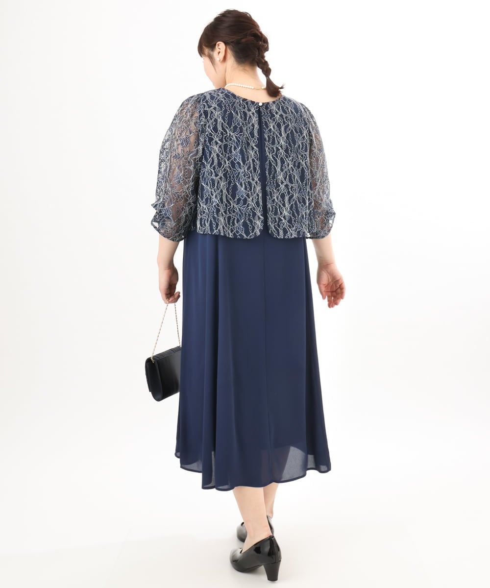 OLEED11239 eur3(エウルキューブ) 【大きいサイズ】2wayレースボレロセットワンピース ネイビー