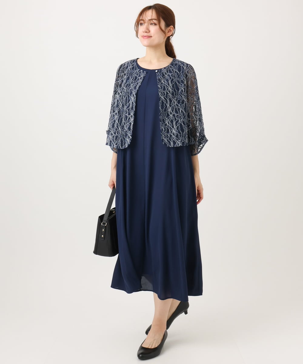 OLEED11239 eur3(エウルキューブ) 【大きいサイズ】2wayレースボレロセットワンピース ネイビー