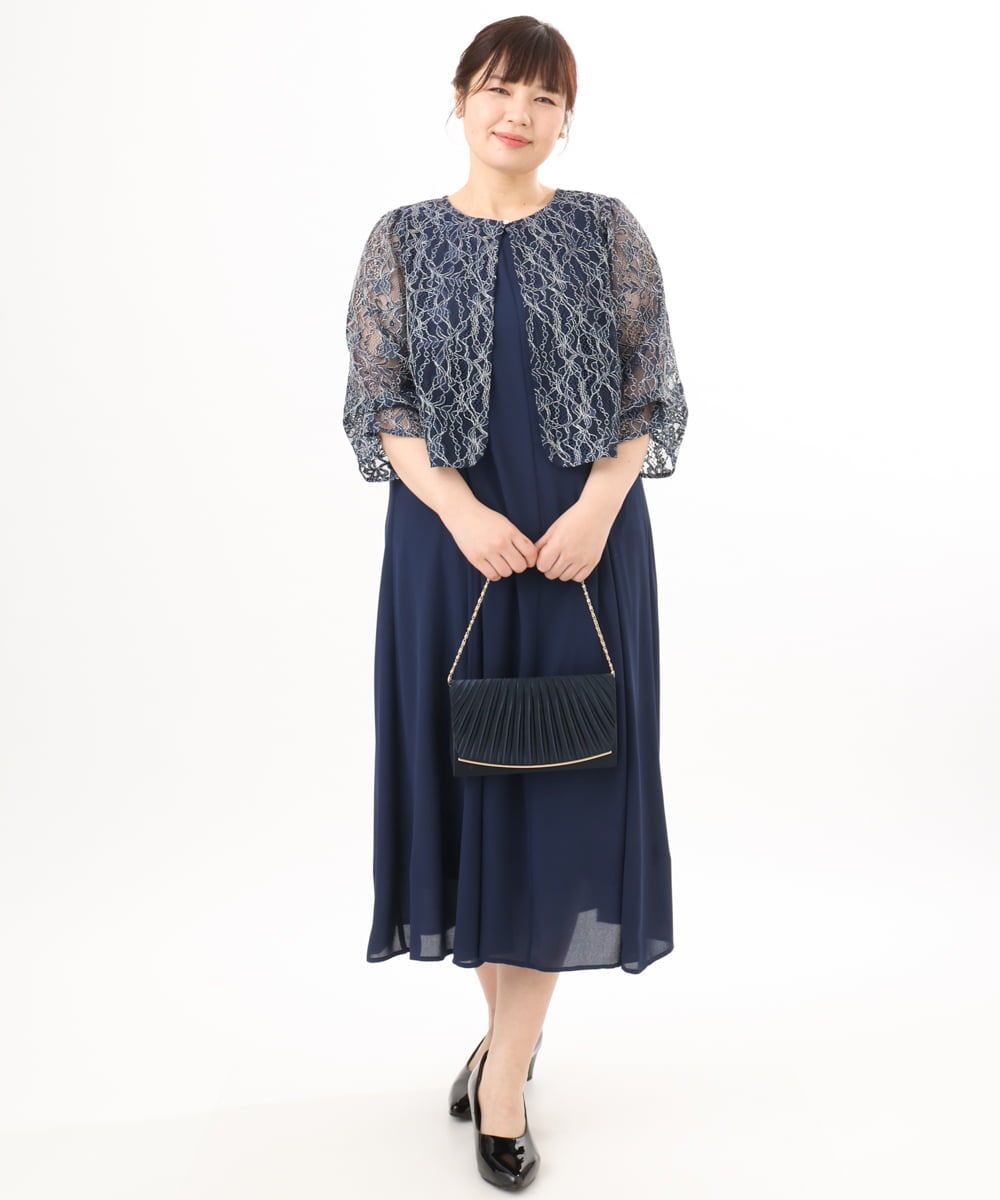 OLEED11239 eur3(エウルキューブ) 【大きいサイズ】2wayレースボレロセットワンピース ネイビー