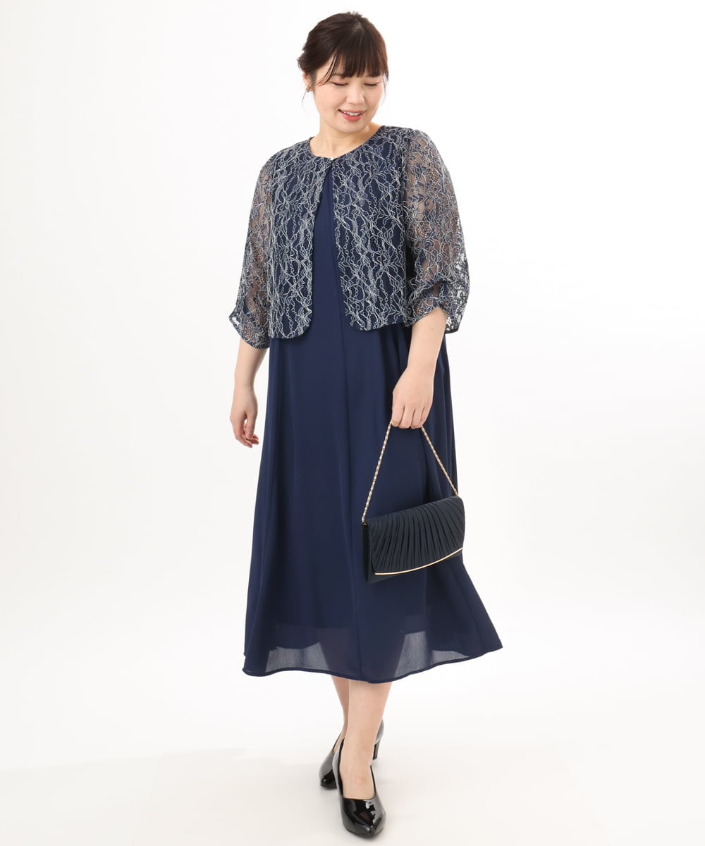 OLEED11239 eur3(エウルキューブ) 【大きいサイズ】2wayレースボレロセットワンピース ネイビー