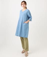 OLEED12099 eur3(エウルキューブ) 【大きいサイズ】Vネックデニムチュニック ライトブルー