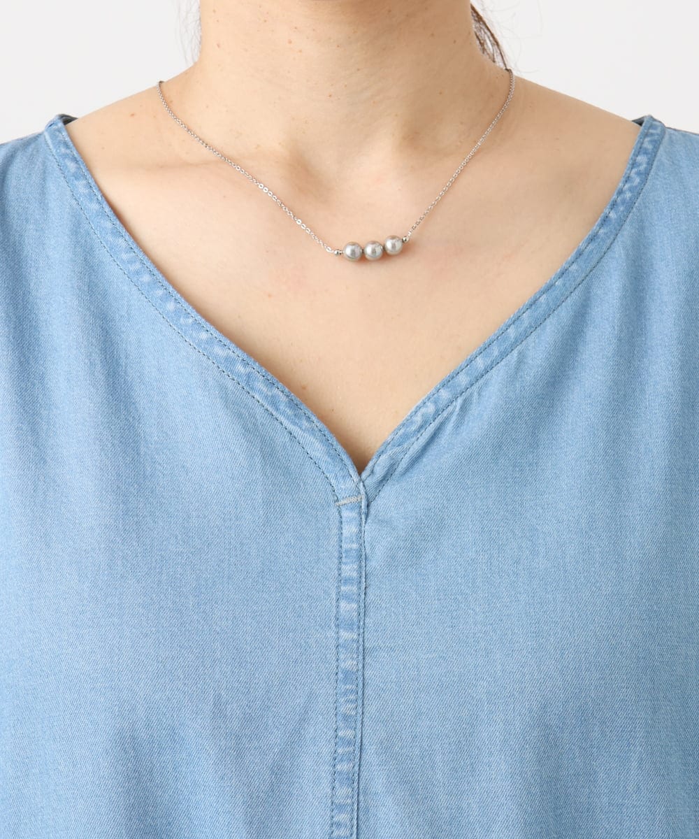 OLEED12099 eur3(エウルキューブ) 【大きいサイズ】Vネックデニムチュニック ライトブルー