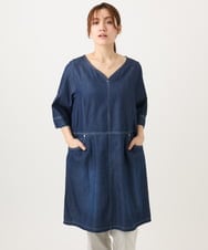 OLEED12099 eur3(エウルキューブ) 【大きいサイズ】Vネックデニムチュニック ネイビー